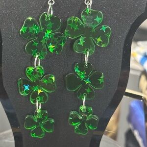 Green Clover Dangle Earrings